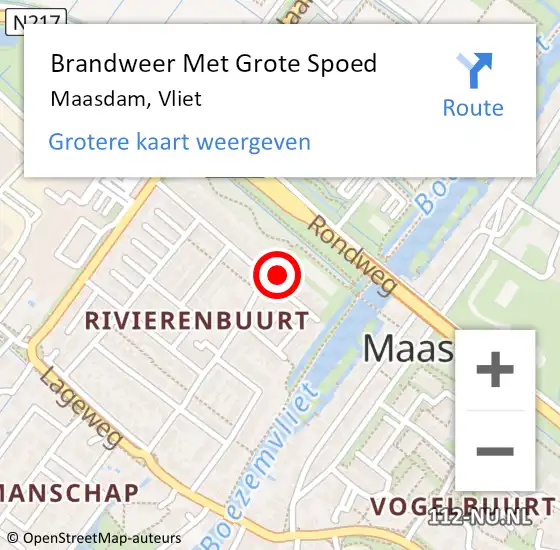 Locatie op kaart van de 112 melding: Brandweer Met Grote Spoed Naar Maasdam, Vliet op 18 oktober 2014 12:46