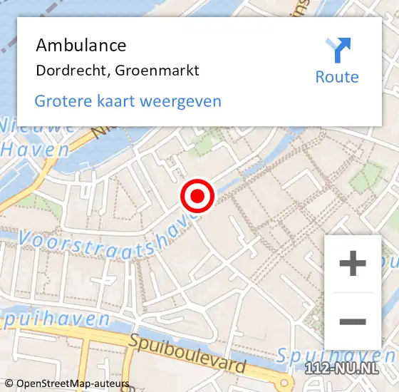 Locatie op kaart van de 112 melding: Ambulance Dordrecht, Groenmarkt op 31 augustus 2024 12:02