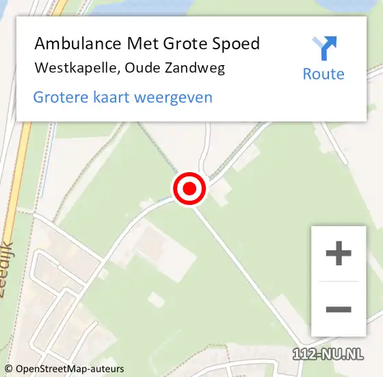 Locatie op kaart van de 112 melding: Ambulance Met Grote Spoed Naar Westkapelle, Oude Zandweg op 18 oktober 2014 12:47