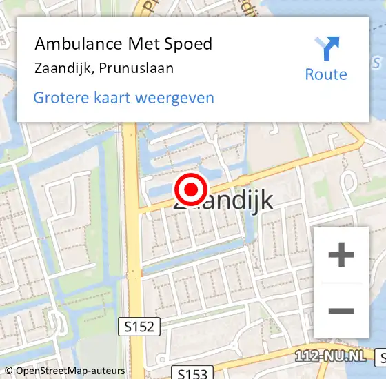 Locatie op kaart van de 112 melding: Ambulance Met Spoed Naar Zaandijk, Prunuslaan op 31 augustus 2024 12:27