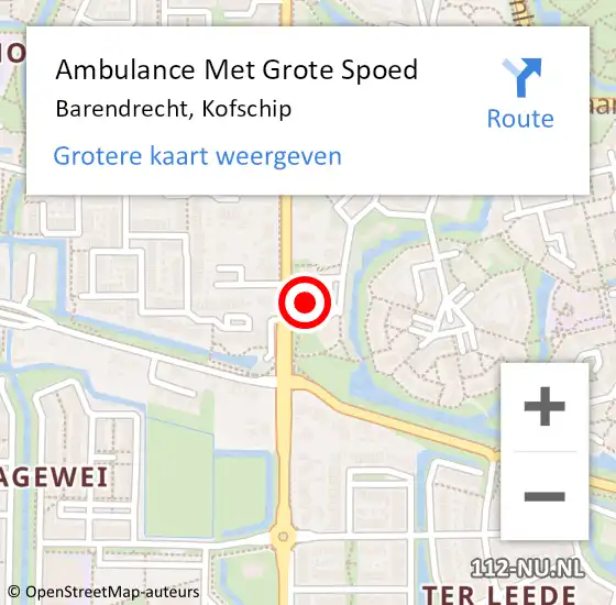 Locatie op kaart van de 112 melding: Ambulance Met Grote Spoed Naar Barendrecht, Kofschip op 31 augustus 2024 12:30