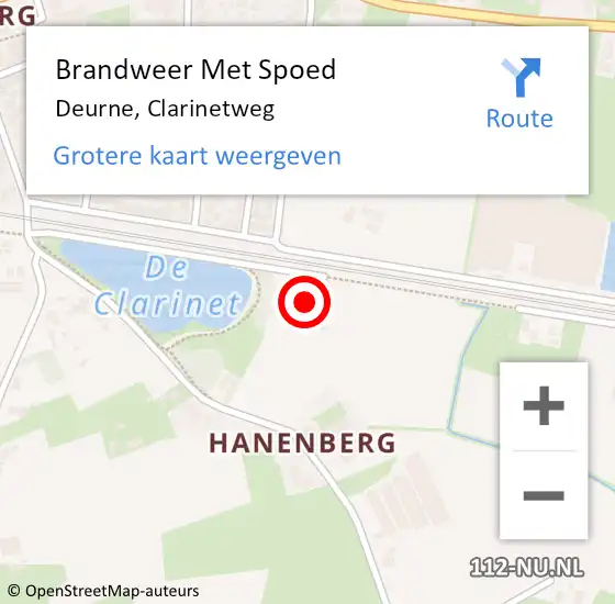 Locatie op kaart van de 112 melding: Brandweer Met Spoed Naar Deurne, Clarinetweg op 31 augustus 2024 12:35