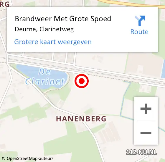 Locatie op kaart van de 112 melding: Brandweer Met Grote Spoed Naar Deurne, Clarinetweg op 31 augustus 2024 12:39