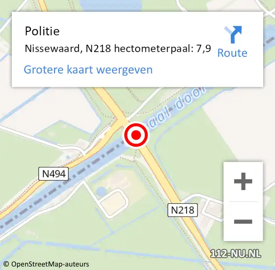 Locatie op kaart van de 112 melding: Politie Nissewaard, N218 hectometerpaal: 7,9 op 31 augustus 2024 12:50