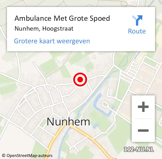 Locatie op kaart van de 112 melding: Ambulance Met Grote Spoed Naar Nunhem, Hoogstraat op 31 augustus 2024 12:53