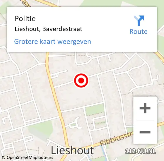 Locatie op kaart van de 112 melding: Politie Lieshout, Baverdestraat op 31 augustus 2024 12:59