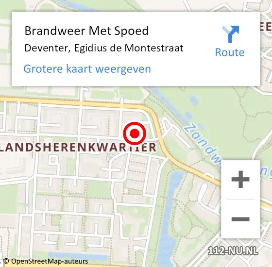 Locatie op kaart van de 112 melding: Brandweer Met Spoed Naar Deventer, Egidius de Montestraat op 31 augustus 2024 13:05