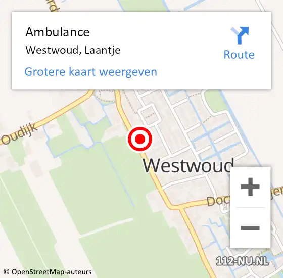 Locatie op kaart van de 112 melding: Ambulance Westwoud, Laantje op 31 augustus 2024 13:06