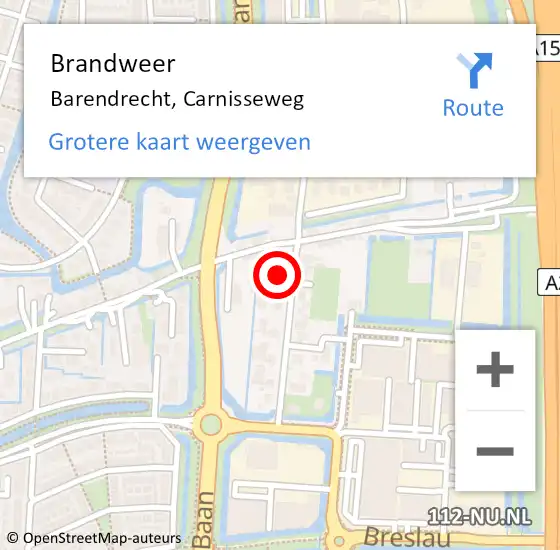 Locatie op kaart van de 112 melding: Brandweer Barendrecht, Carnisseweg op 31 augustus 2024 13:15