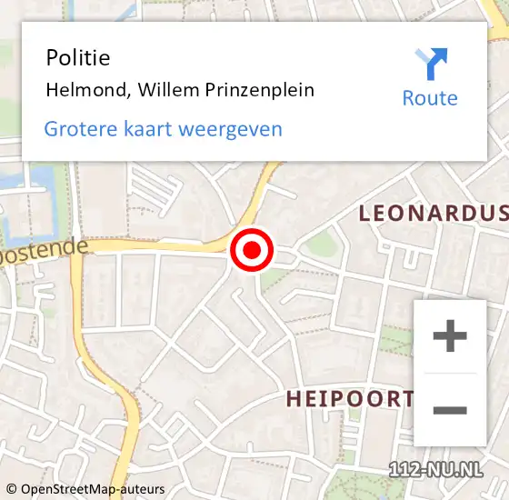 Locatie op kaart van de 112 melding: Politie Helmond, Willem Prinzenplein op 31 augustus 2024 13:17