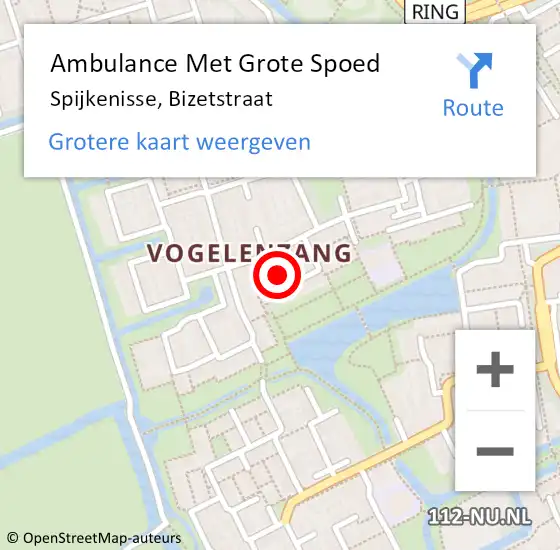 Locatie op kaart van de 112 melding: Ambulance Met Grote Spoed Naar Spijkenisse, Bizetstraat op 31 augustus 2024 13:28