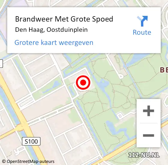 Locatie op kaart van de 112 melding: Brandweer Met Grote Spoed Naar Den Haag, Oostduinplein op 31 augustus 2024 13:28