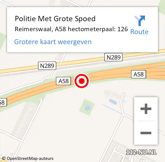 Locatie op kaart van de 112 melding: Politie Met Grote Spoed Naar Reimerswaal, A58 hectometerpaal: 126 op 31 augustus 2024 13:28