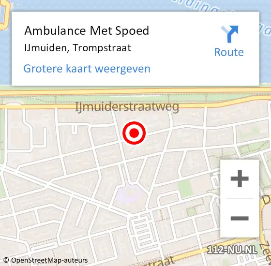 Locatie op kaart van de 112 melding: Ambulance Met Spoed Naar IJmuiden, Trompstraat op 31 augustus 2024 13:30