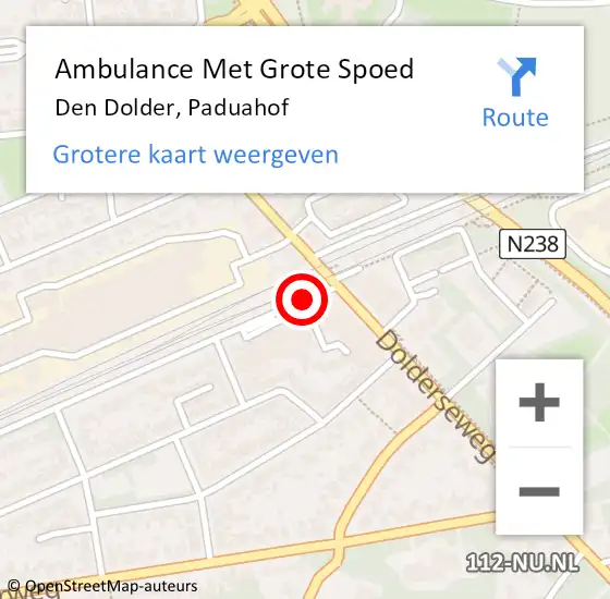 Locatie op kaart van de 112 melding: Ambulance Met Grote Spoed Naar Den Dolder, Paduahof op 18 oktober 2014 12:55