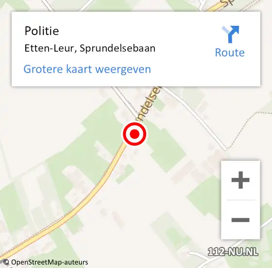 Locatie op kaart van de 112 melding: Politie Etten-Leur, Sprundelsebaan op 31 augustus 2024 13:46