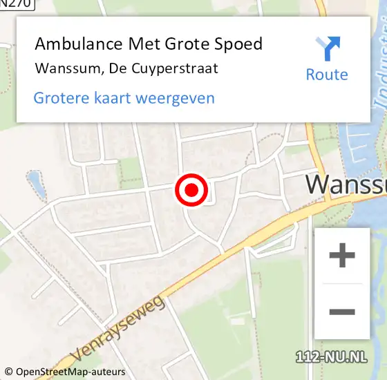 Locatie op kaart van de 112 melding: Ambulance Met Grote Spoed Naar Wanssum, De Cuyperstraat op 18 oktober 2013 01:31