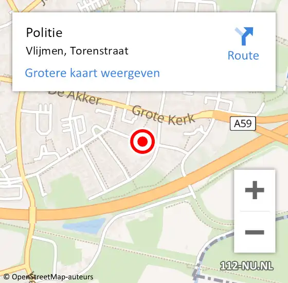 Locatie op kaart van de 112 melding: Politie Vlijmen, Torenstraat op 31 augustus 2024 14:07