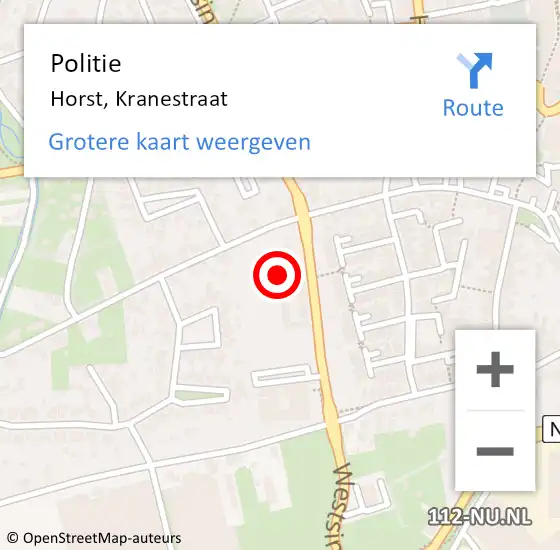 Locatie op kaart van de 112 melding: Politie Horst, Kranestraat op 31 augustus 2024 14:09