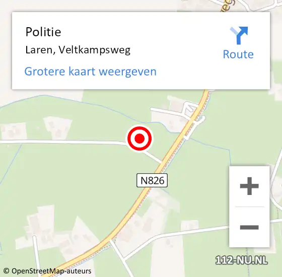 Locatie op kaart van de 112 melding: Politie Laren, Veltkampsweg op 31 augustus 2024 14:22