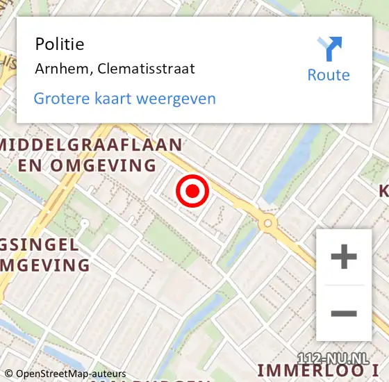 Locatie op kaart van de 112 melding: Politie Arnhem, Clematisstraat op 31 augustus 2024 14:23