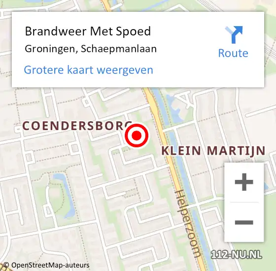 Locatie op kaart van de 112 melding: Brandweer Met Spoed Naar Groningen, Schaepmanlaan op 31 augustus 2024 14:41