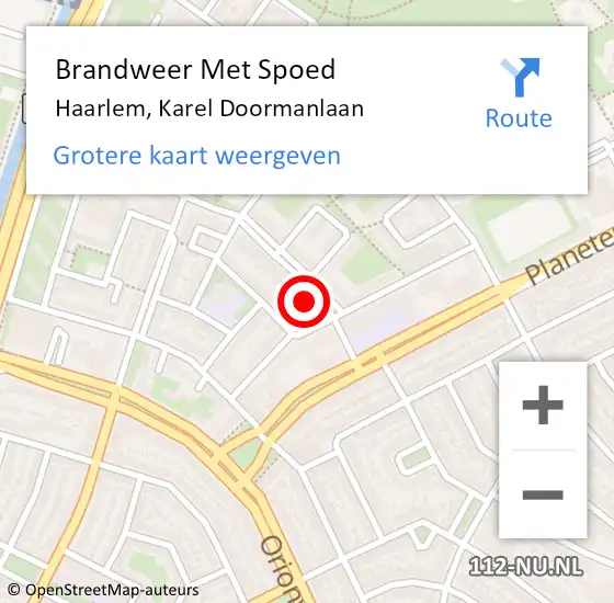 Locatie op kaart van de 112 melding: Brandweer Met Spoed Naar Haarlem, Karel Doormanlaan op 31 augustus 2024 14:44