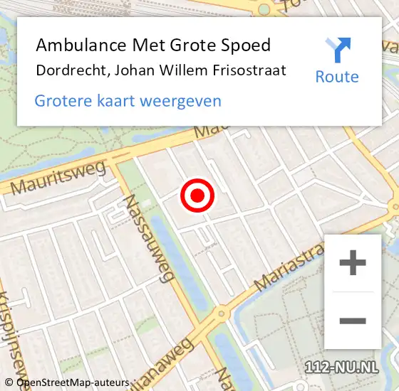 Locatie op kaart van de 112 melding: Ambulance Met Grote Spoed Naar Dordrecht, Johan Willem Frisostraat op 31 augustus 2024 15:01