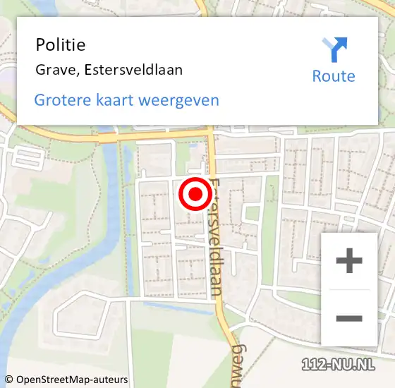 Locatie op kaart van de 112 melding: Politie Grave, Estersveldlaan op 31 augustus 2024 15:09