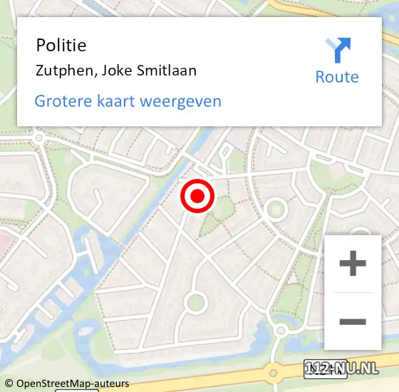 Locatie op kaart van de 112 melding: Politie Zutphen, Joke Smitlaan op 31 augustus 2024 15:13