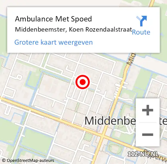 Locatie op kaart van de 112 melding: Ambulance Met Spoed Naar Middenbeemster, Koen Rozendaalstraat op 31 augustus 2024 15:19