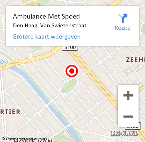 Locatie op kaart van de 112 melding: Ambulance Met Spoed Naar Den Haag, Van Swietenstraat op 31 augustus 2024 15:29