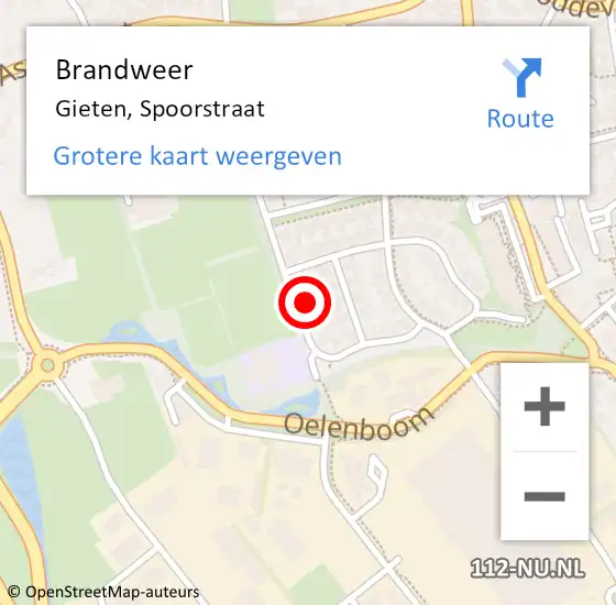 Locatie op kaart van de 112 melding: Brandweer Gieten, Spoorstraat op 31 augustus 2024 15:47