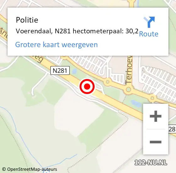 Locatie op kaart van de 112 melding: Politie Voerendaal, N281 hectometerpaal: 30,2 op 31 augustus 2024 15:49