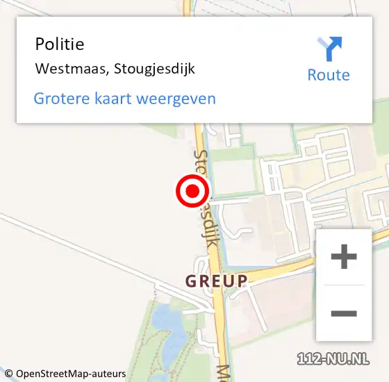 Locatie op kaart van de 112 melding: Politie Westmaas, Stougjesdijk op 31 augustus 2024 15:49