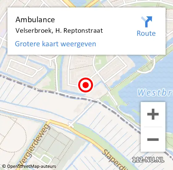 Locatie op kaart van de 112 melding: Ambulance Velserbroek, H. Reptonstraat op 31 augustus 2024 15:55