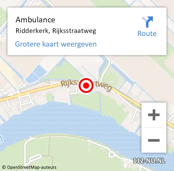 Locatie op kaart van de 112 melding: Ambulance Ridderkerk, Rijksstraatweg op 31 augustus 2024 15:56