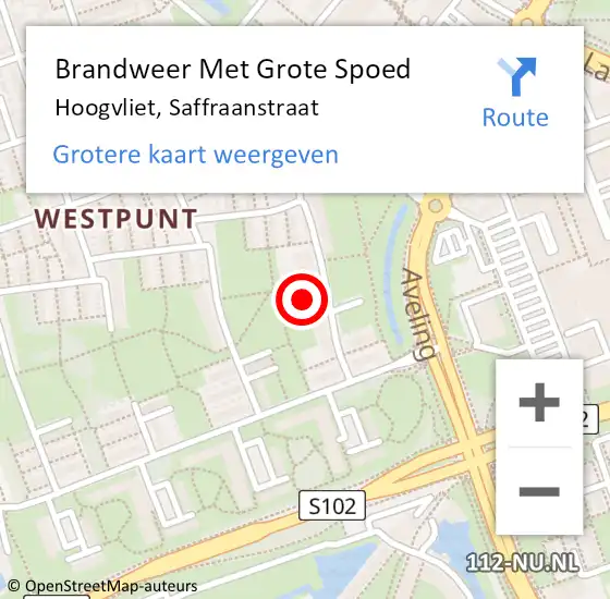 Locatie op kaart van de 112 melding: Brandweer Met Grote Spoed Naar Hoogvliet, Saffraanstraat op 31 augustus 2024 15:57