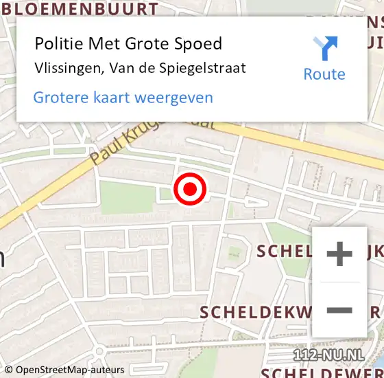 Locatie op kaart van de 112 melding: Politie Met Grote Spoed Naar Vlissingen, Van de Spiegelstraat op 31 augustus 2024 16:31