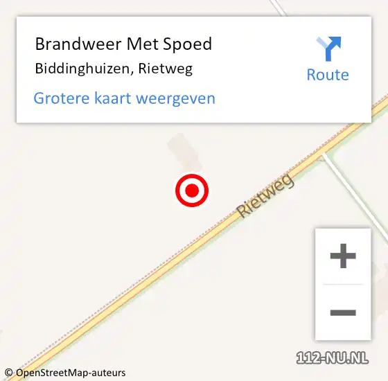 Locatie op kaart van de 112 melding: Brandweer Met Spoed Naar Biddinghuizen, Rietweg op 31 augustus 2024 16:32