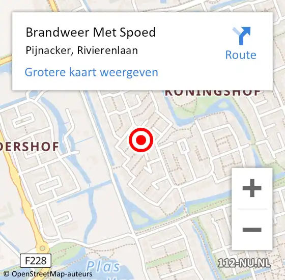 Locatie op kaart van de 112 melding: Brandweer Met Spoed Naar Pijnacker, Rivierenlaan op 31 augustus 2024 16:33