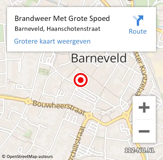 Locatie op kaart van de 112 melding: Brandweer Met Grote Spoed Naar Barneveld, Haanschotenstraat op 31 augustus 2024 16:36