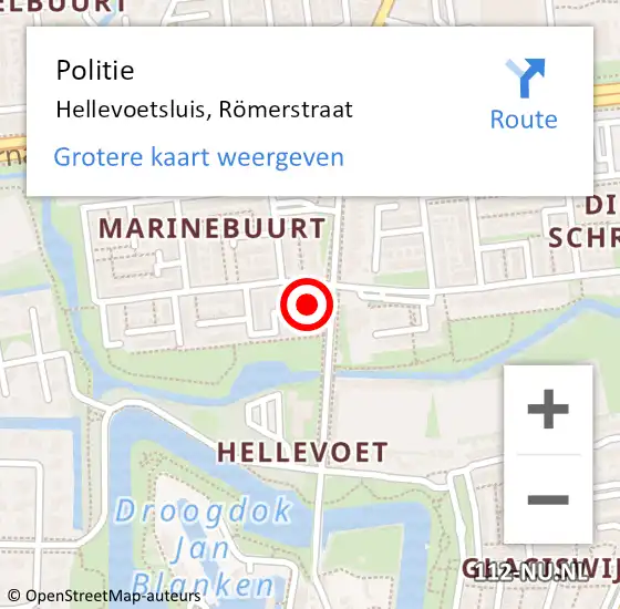 Locatie op kaart van de 112 melding: Politie Hellevoetsluis, Römerstraat op 31 augustus 2024 16:43