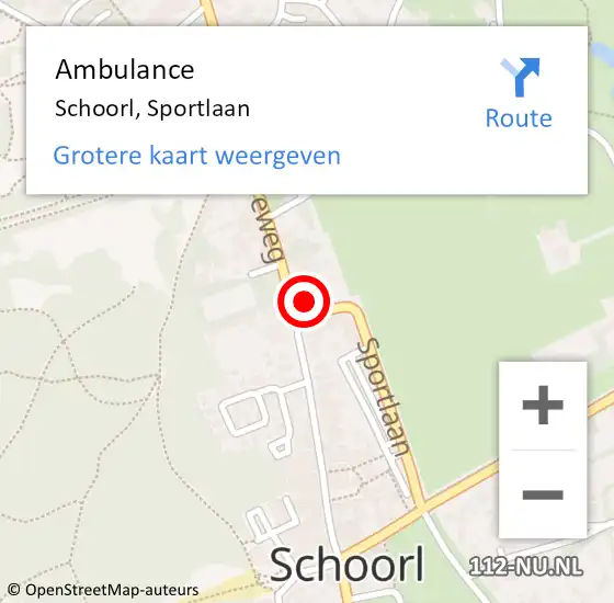 Locatie op kaart van de 112 melding: Ambulance Schoorl, Sportlaan op 31 augustus 2024 16:47