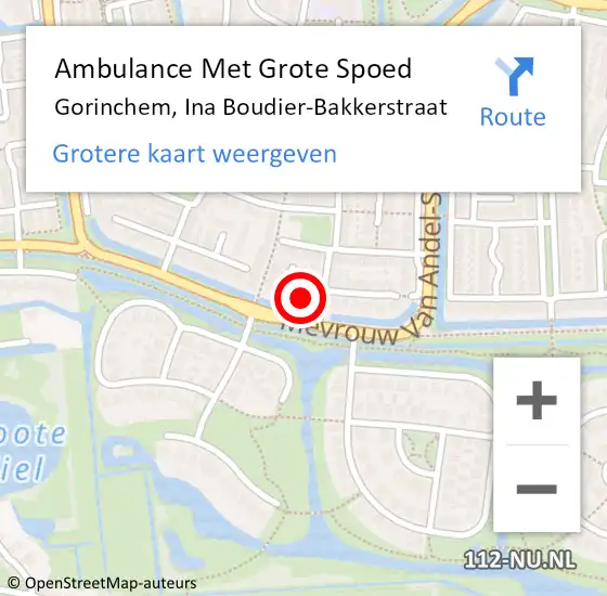 Locatie op kaart van de 112 melding: Ambulance Met Grote Spoed Naar Gorinchem, Ina Boudier-Bakkerstraat op 31 augustus 2024 16:47