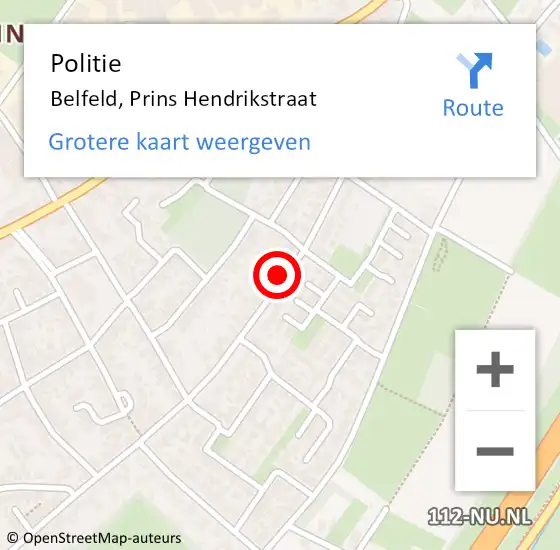 Locatie op kaart van de 112 melding: Politie Belfeld, Prins Hendrikstraat op 31 augustus 2024 16:55