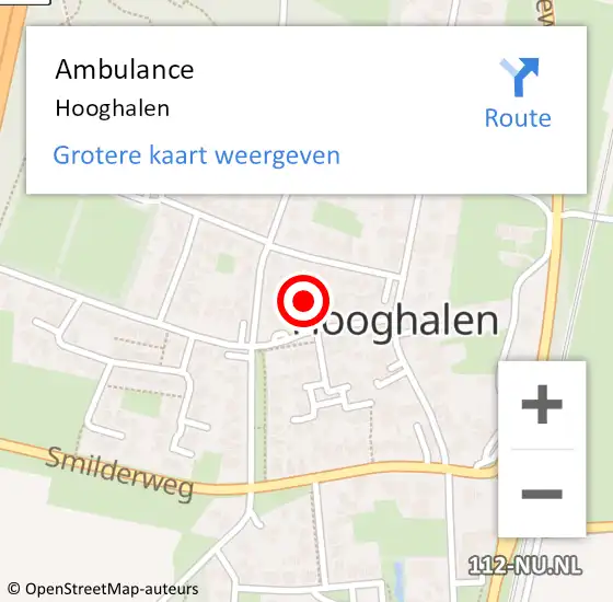 Locatie op kaart van de 112 melding: Ambulance Hooghalen op 31 augustus 2024 16:55