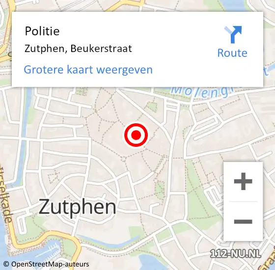 Locatie op kaart van de 112 melding: Politie Zutphen, Beukerstraat op 31 augustus 2024 16:58