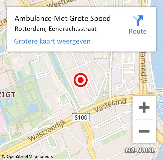 Locatie op kaart van de 112 melding: Ambulance Met Grote Spoed Naar Rotterdam, Eendrachtsstraat op 31 augustus 2024 16:59