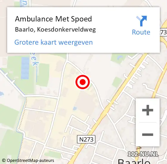 Locatie op kaart van de 112 melding: Ambulance Met Spoed Naar Baarlo, Koesdonkerveldweg op 31 augustus 2024 17:13